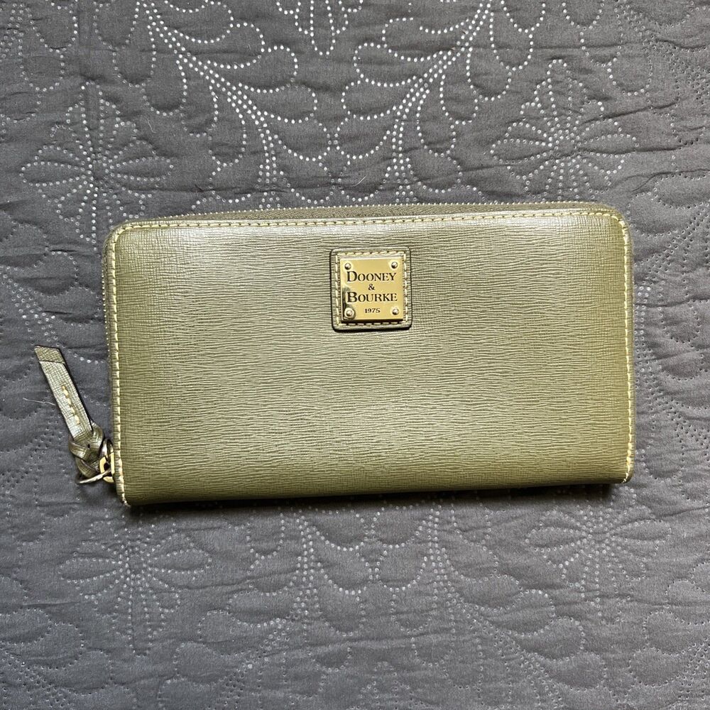 Dooney & Bourke Saffiano Olive Green Large Zip Around Wallet Wristlet(No Strap)